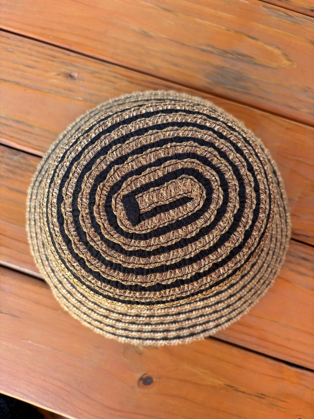 Eric Javits Packable Straw and Black Ribbon Bucket Sun Hat UPF 50+ Stripe - Picture 7 of 14